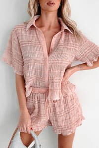 Figuring It Out Ruffle Smocked Blouse & Shorts Set (Pink) - NanaMacs