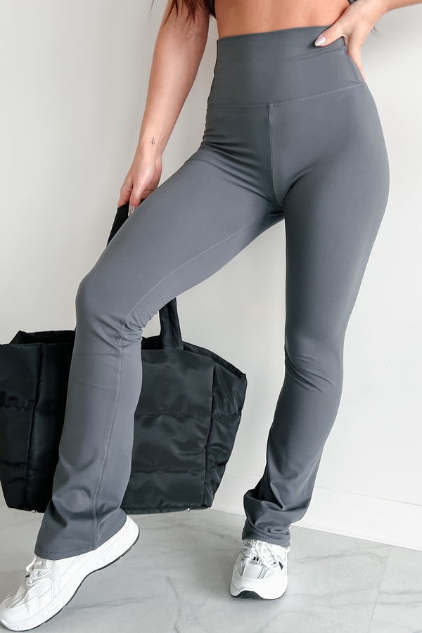 In Alignment High Waist Flare Leggings (Coal Grey) - NanaMacs