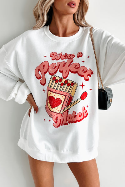 "We're A Perfect Match" Graphic Sweatshirt (White) - NanaMacs