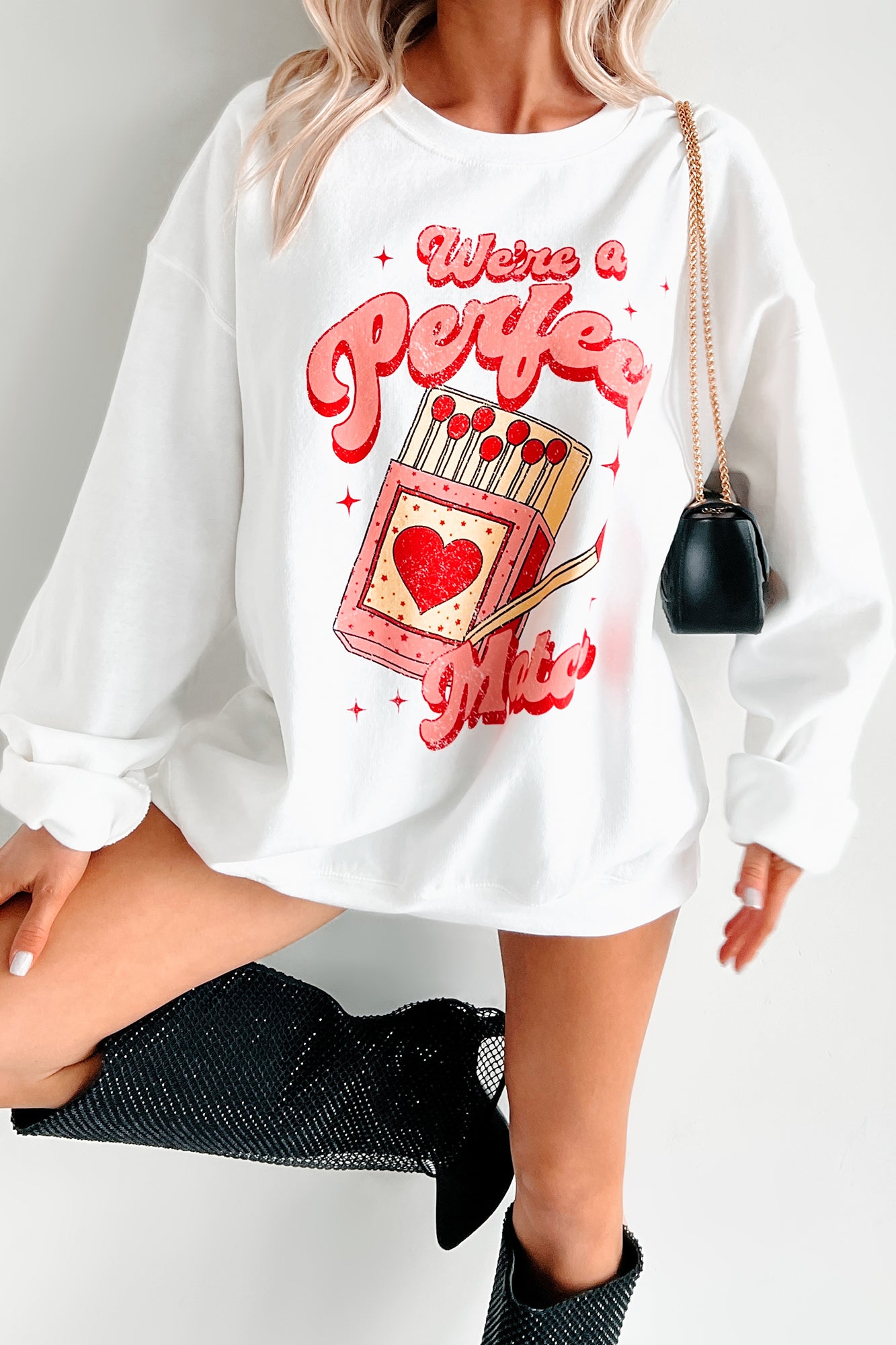 "We're A Perfect Match" Graphic Sweatshirt (White) - NanaMacs