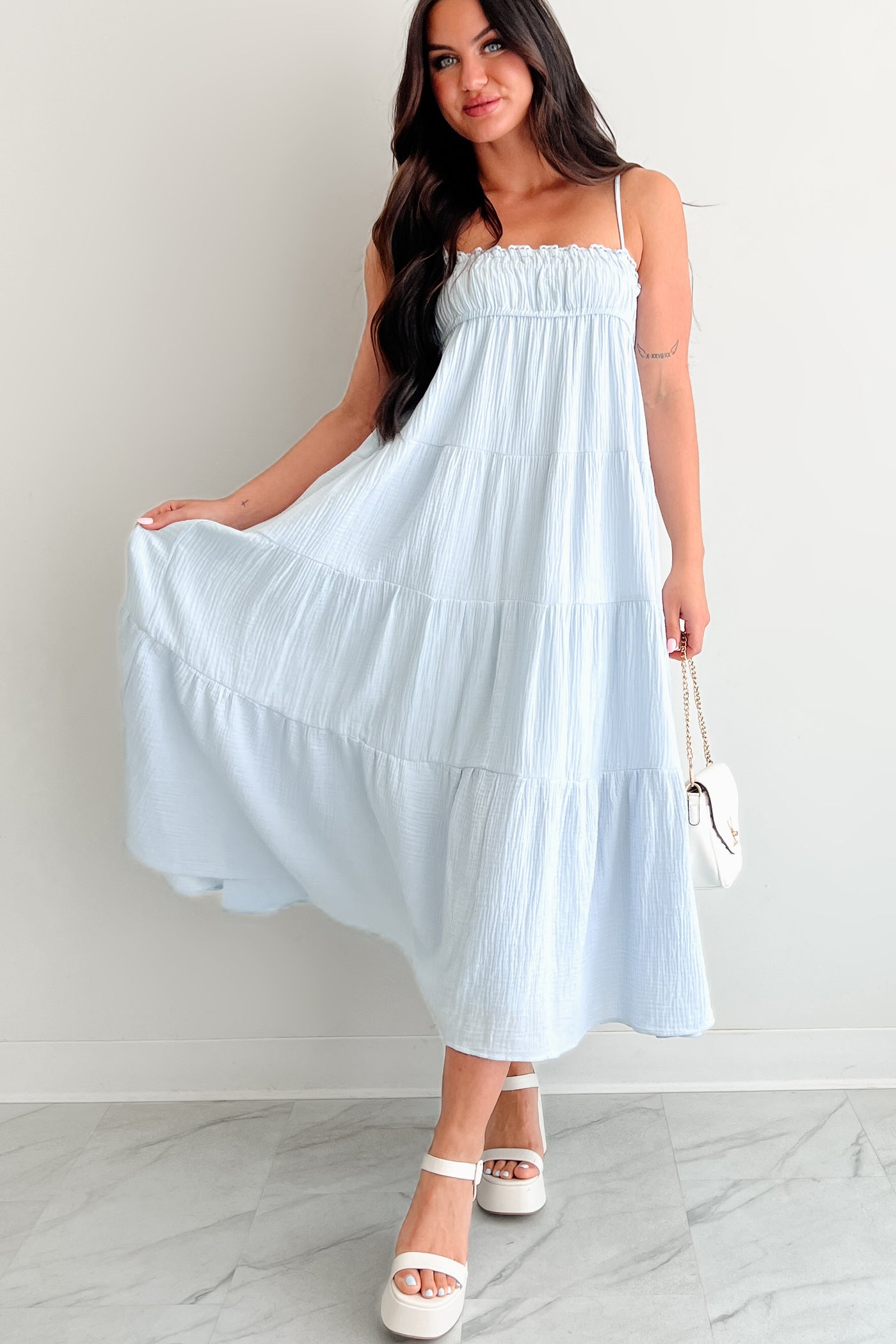 Twilight Glow Sleeveless Tiered Maxi Dress (Light Blue) NanaMacs Twilight Glow Sleeveless Tiered Maxi Dress (Light Blue) NanaMacs