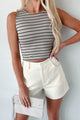 Julianne High-Neck Striped Crop Top (Taupe) - NanaMacs