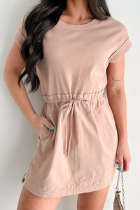 Wear It Your Way Elastic Waist Mini Dress (Dark Taupe) - NanaMacs