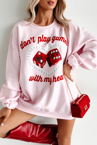 "Don't Play Games With My Heart" Graphic Crewneck (Light Pink) - NanaMacs