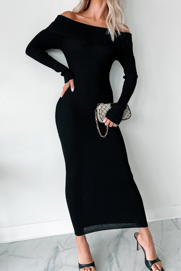 Never Too Late Off The Shoulder Maxi Dress (Black) - NanaMacs