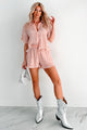 Figuring It Out Ruffle Smocked Blouse & Shorts Set (Pink) - NanaMacs