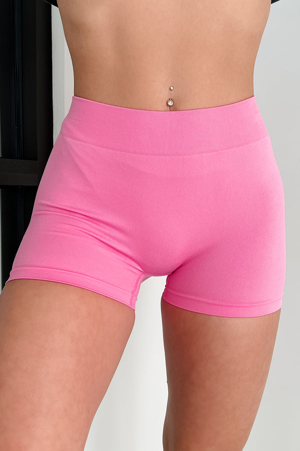 Just Vibing Ribbed Spandex Shorts (Party Pink) - NanaMacs