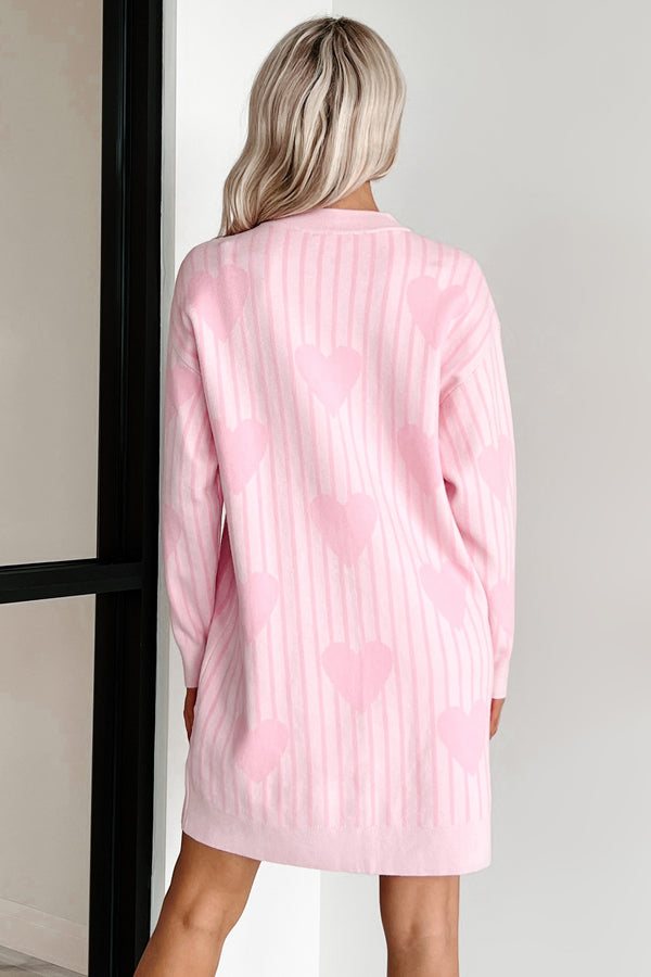 Actions Of Love Striped Heart Sweater Dress (Baby Pink) - NanaMacs