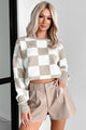 Strategically Stylish Oversized Checker Sweater (Taupe) - NanaMacs