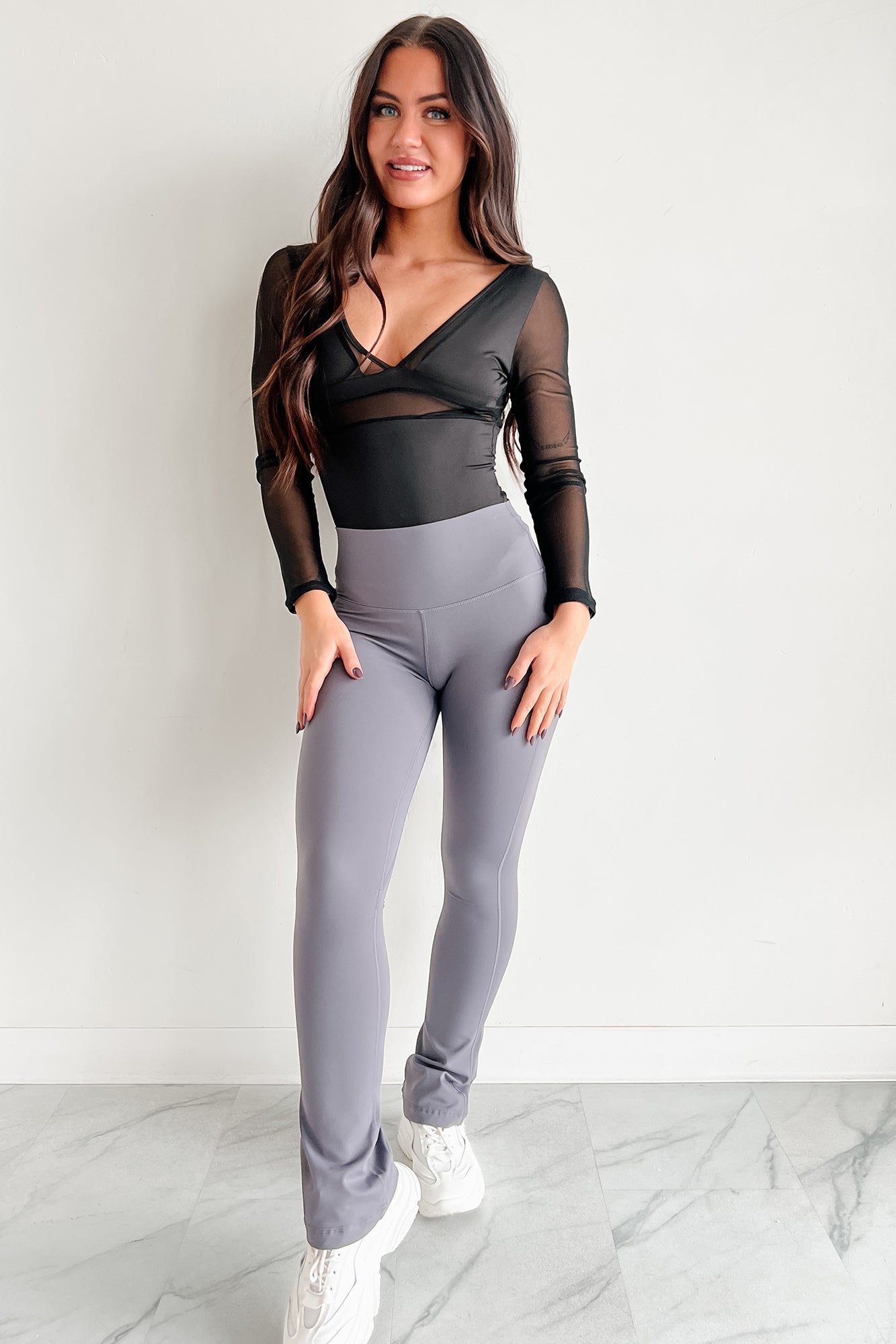 Curvy Confidence High Rise Flare Legging (Charcoal) · NanaMacs