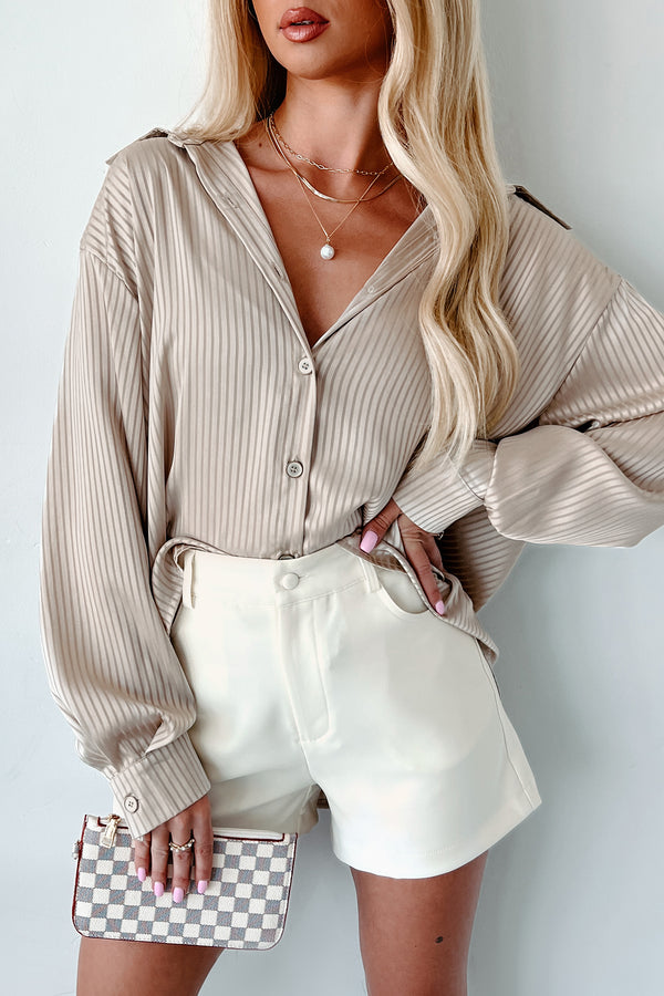 Denny Satin Button-Down Shirt (Latte) - NanaMacs