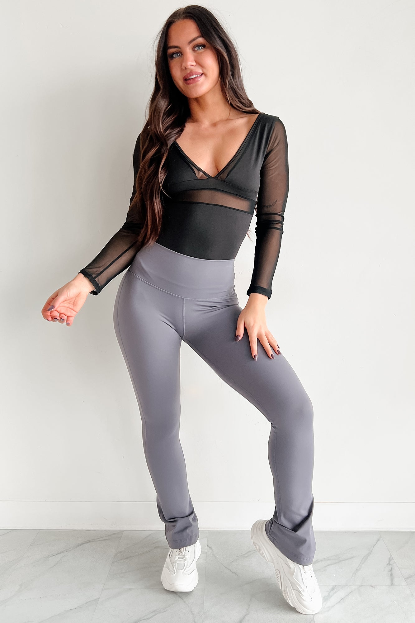 Curvy Confidence High Rise Flare Legging (Charcoal) · NanaMacs
