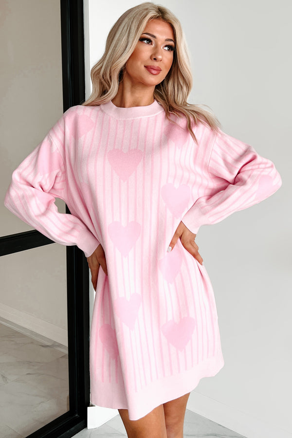 Actions Of Love Striped Heart Sweater Dress (Baby Pink) - NanaMacs