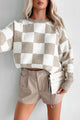 Strategically Stylish Oversized Checker Sweater (Taupe) - NanaMacs