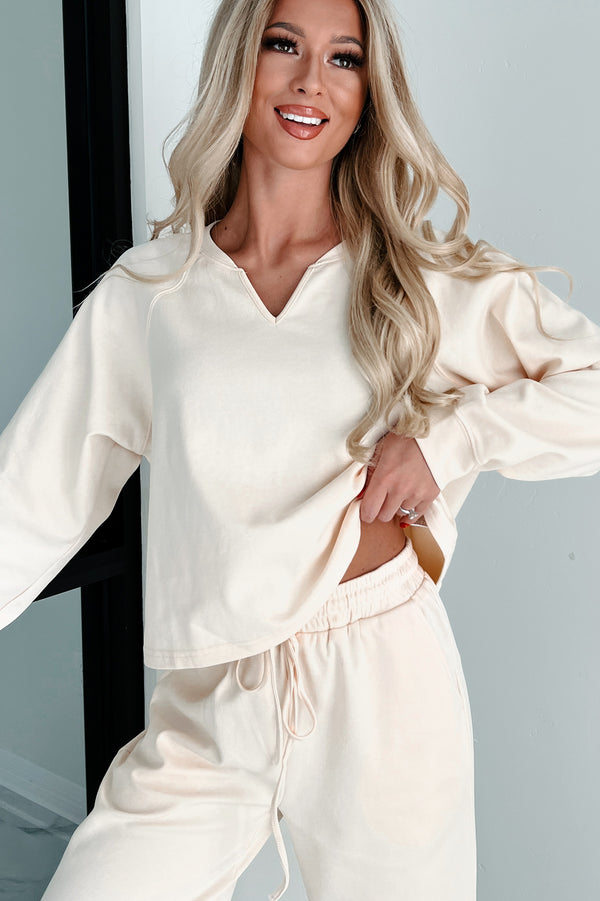 Working From Home Two-Piece Loungewear Set (Cream) - NanaMacs