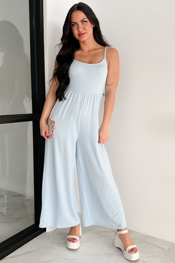 Light As Air Ribbed Wide Leg Jumpsuit (Ice Blue)