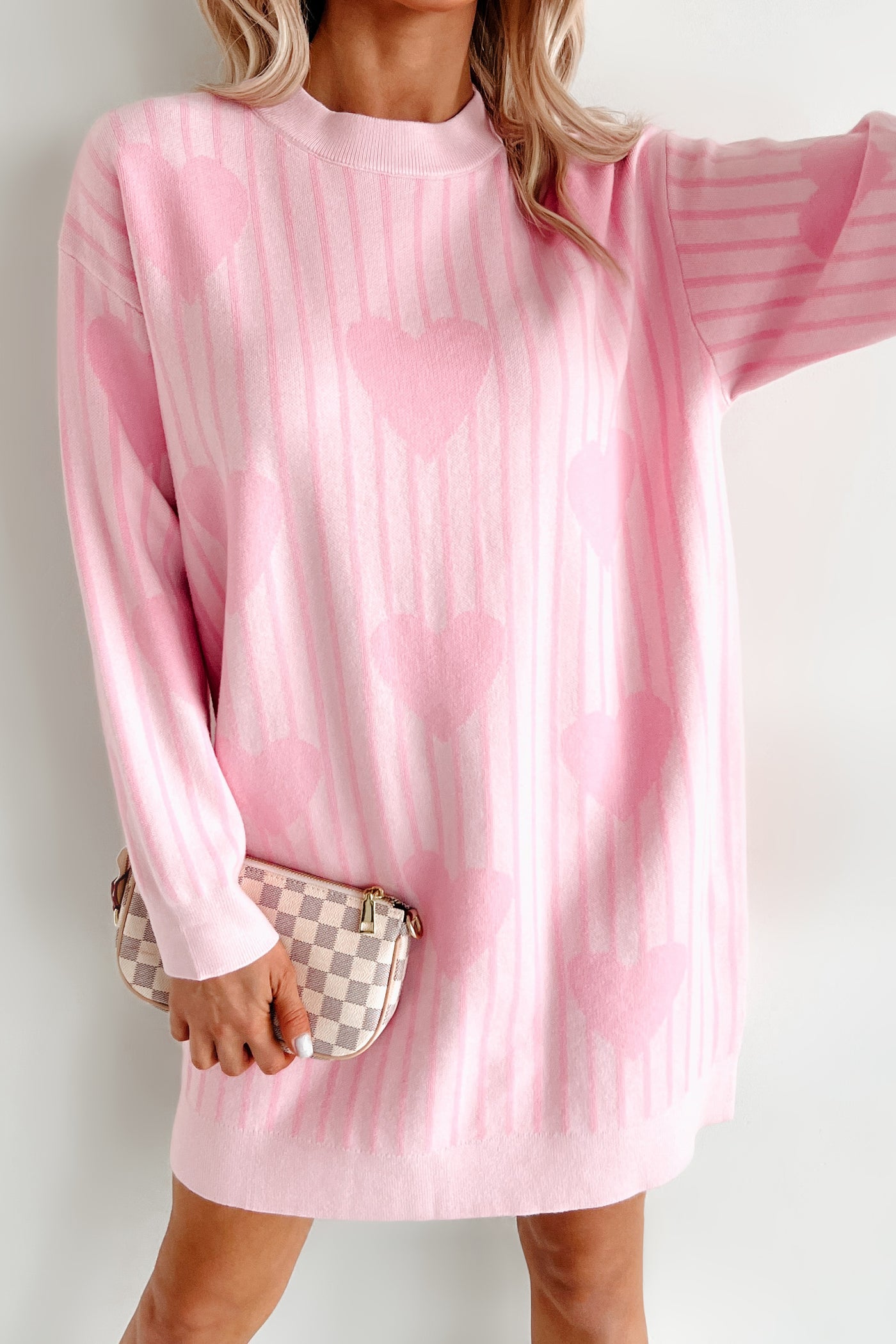 Actions Of Love Striped Heart Sweater Dress (Baby Pink) - NanaMacs