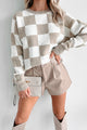 Strategically Stylish Oversized Checker Sweater (Taupe) - NanaMacs