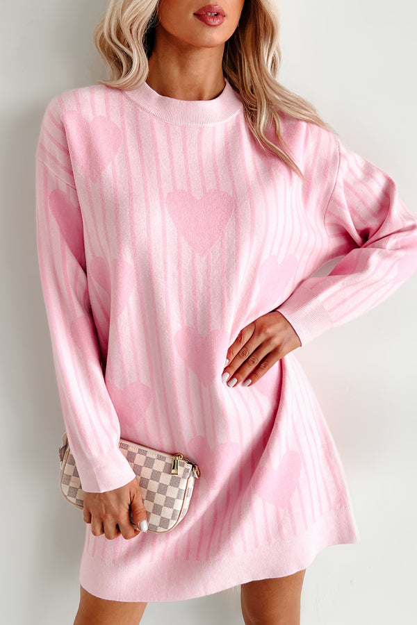 Actions Of Love Striped Heart Sweater Dress (Baby Pink) - NanaMacs