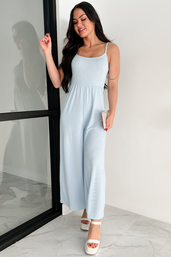 Light As Air Ribbed Wide Leg Jumpsuit (Ice Blue)