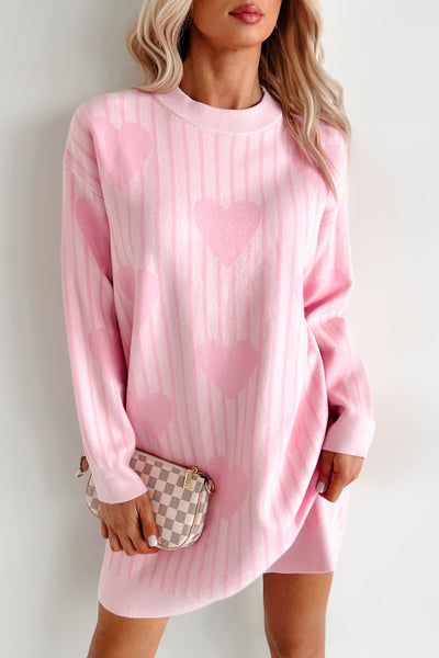 Actions Of Love Striped Heart Sweater Dress (Baby Pink) - NanaMacs