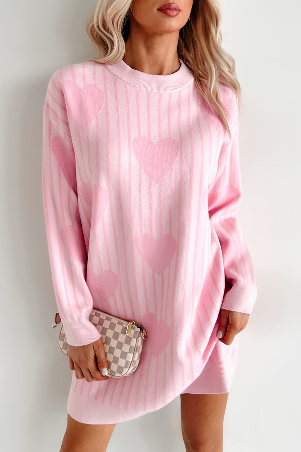 Actions Of Love Striped Heart Sweater Dress (Baby Pink) - NanaMacs