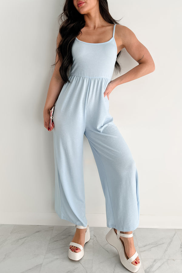 Light As Air Ribbed Wide Leg Jumpsuit (Ice Blue)