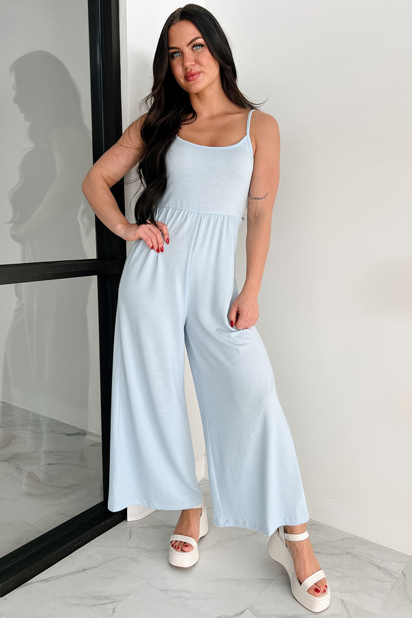 Light As Air Ribbed Wide Leg Jumpsuit (Ice Blue)