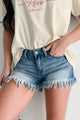 Marlowe Mid Rise Frey Hem Kancan Shorts (Medium) - NanaMacs