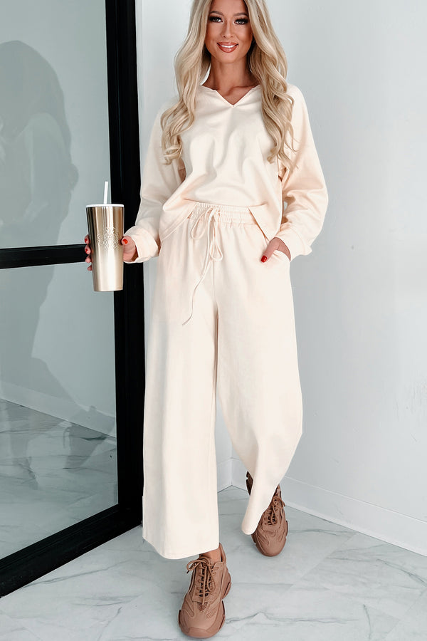 Working From Home Two-Piece Loungewear Set (Cream) - NanaMacs