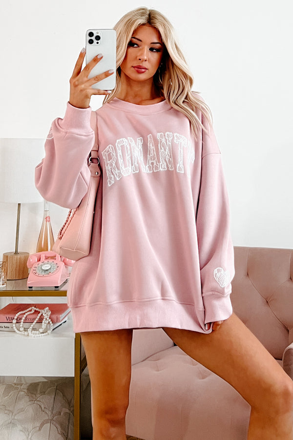 Romantic Ideals Embroidered Lace Graphic Sweatshirt (Light Pink) - NanaMacs