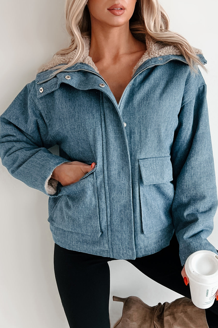 Taylee Fleece Lined Denim Jacket (Denim Blue) - NanaMacs