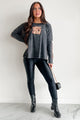 "But She's Hot" Mineral Wash Graphic Long Sleeve Top (Charcoal)