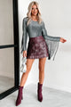 On The Fringes Faux Leather Fringe Skirt (Wine)