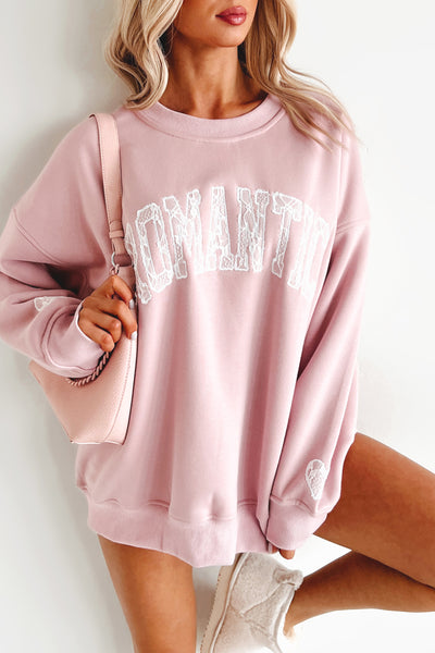 Romantic Ideals Embroidered Lace Graphic Sweatshirt (Light Pink) - NanaMacs