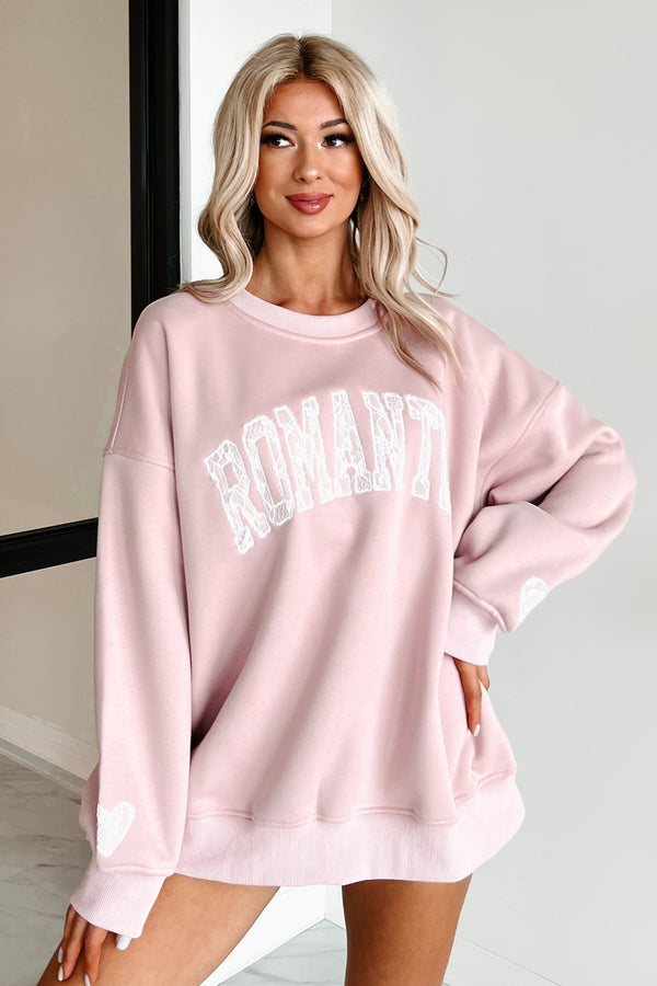 Romantic Ideals Embroidered Lace Graphic Sweatshirt (Light Pink) - NanaMacs