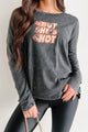 "But She's Hot" Mineral Wash Graphic Long Sleeve Top (Charcoal)