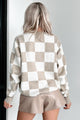 Strategically Stylish Oversized Checker Sweater (Taupe) - NanaMacs