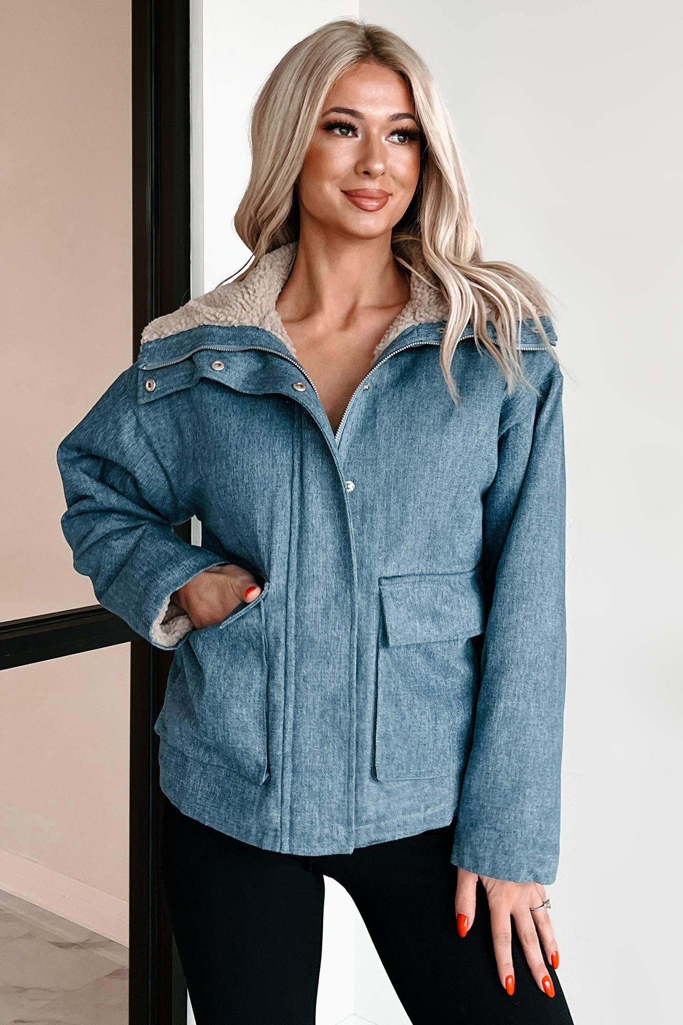 Taylee Fleece Lined Denim Jacket (Denim Blue) - NanaMacs