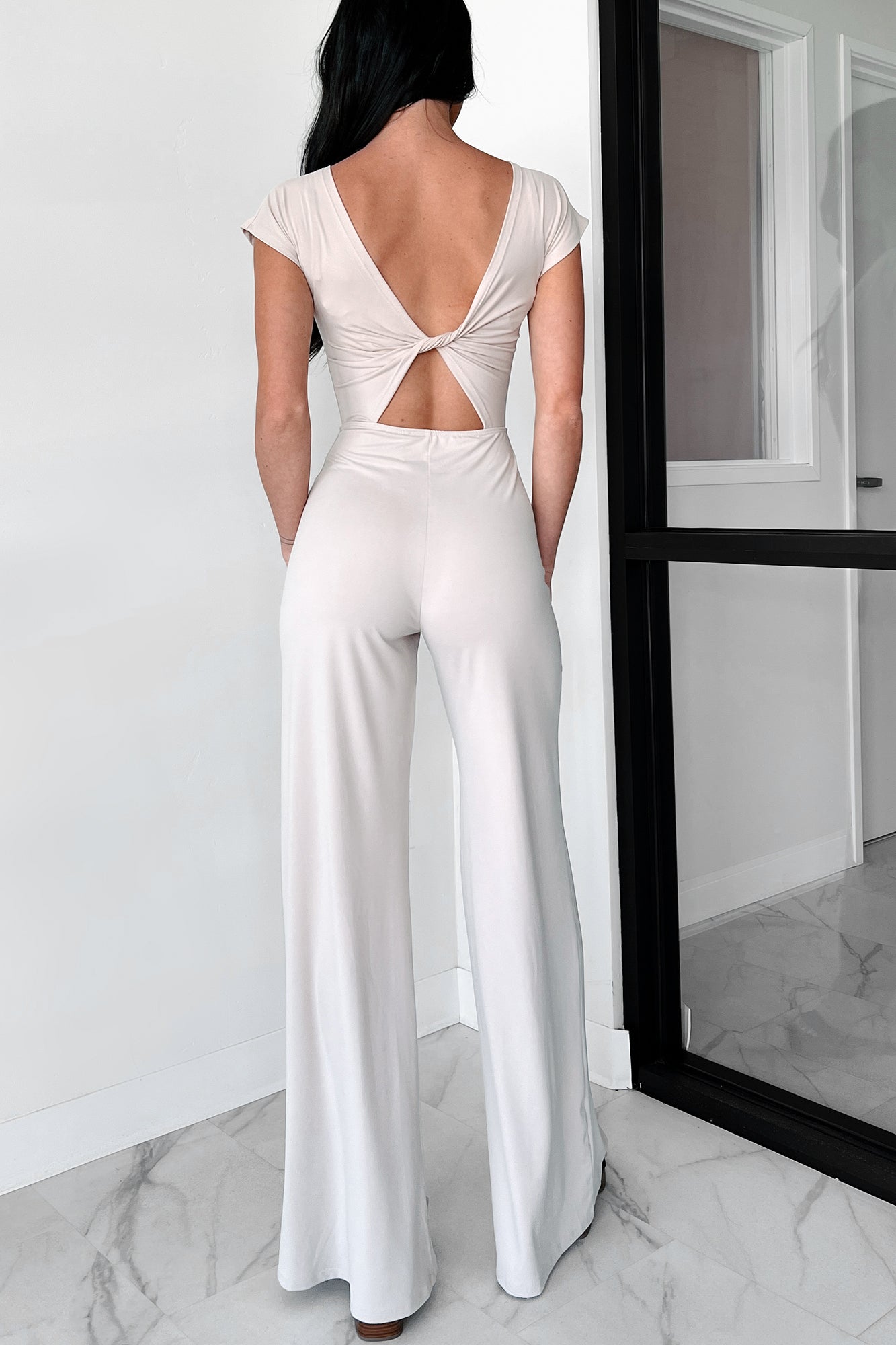 Staying Out Later Twist-Back Jumpsuit (Oyster) - NanaMacs