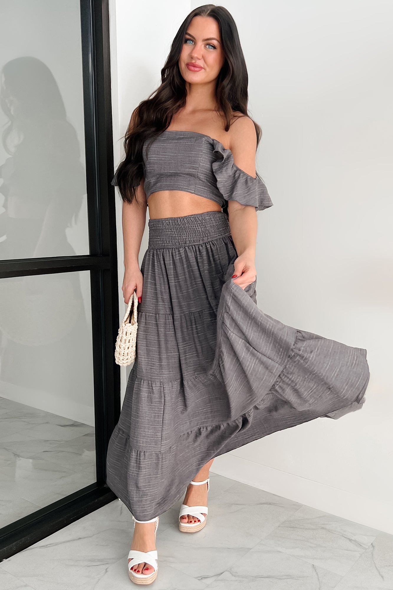 Laugh Till It Hurts Two Piece Ruffle Skirt Set (Charcoal) · NanaMacs