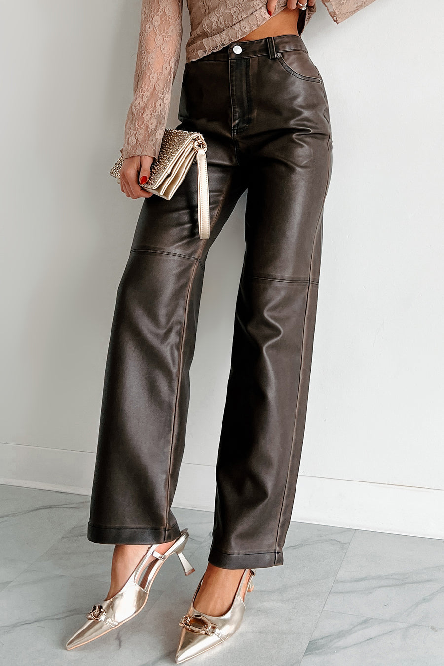 Baddie With An Attitude Washed Faux Leather Pants (Brown) - NanaMacs