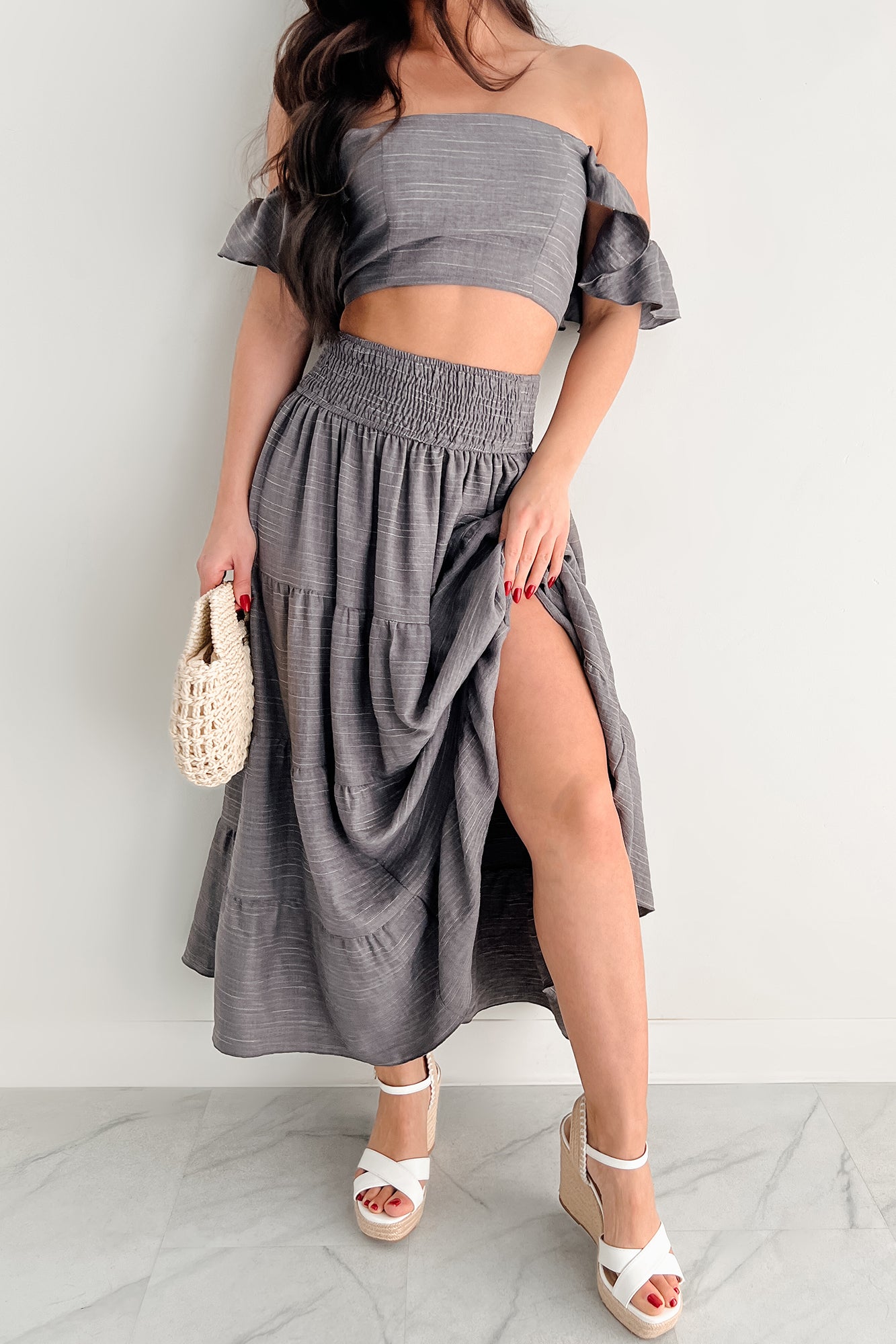Laugh Till It Hurts Two Piece Ruffle Skirt Set (Charcoal) · NanaMacs