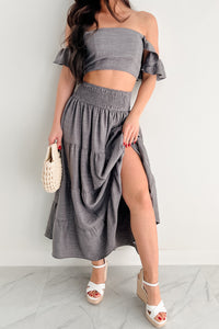 Laugh Till It Hurts Two Piece Ruffle Skirt Set (Charcoal) - NanaMacs