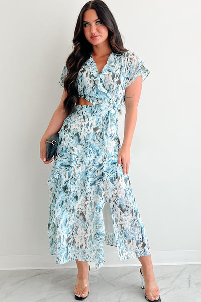 Heart Of Gold Printed Ruffle Maxi Dress (Blue) - NanaMacs