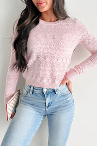 Unspoken Grace Pointelle Knit Long Sleeve Top (Pale Pink) - NanaMacs