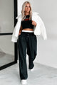 Straight Chillin Wide Leg Pinstripe Pants (Black/White)