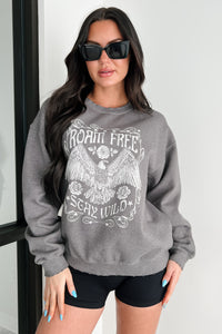 "Roam Free" Oversized Distressed Graphic Sweatshirt (Charcoal) - NanaMacs