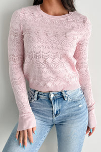 Unspoken Grace Pointelle Knit Long Sleeve Top (Pale Pink) - NanaMacs