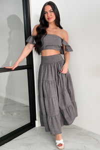 Laugh Till It Hurts Two Piece Ruffle Skirt Set (Charcoal) - NanaMacs